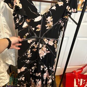Taylor Black Floral Semi High Low Dress